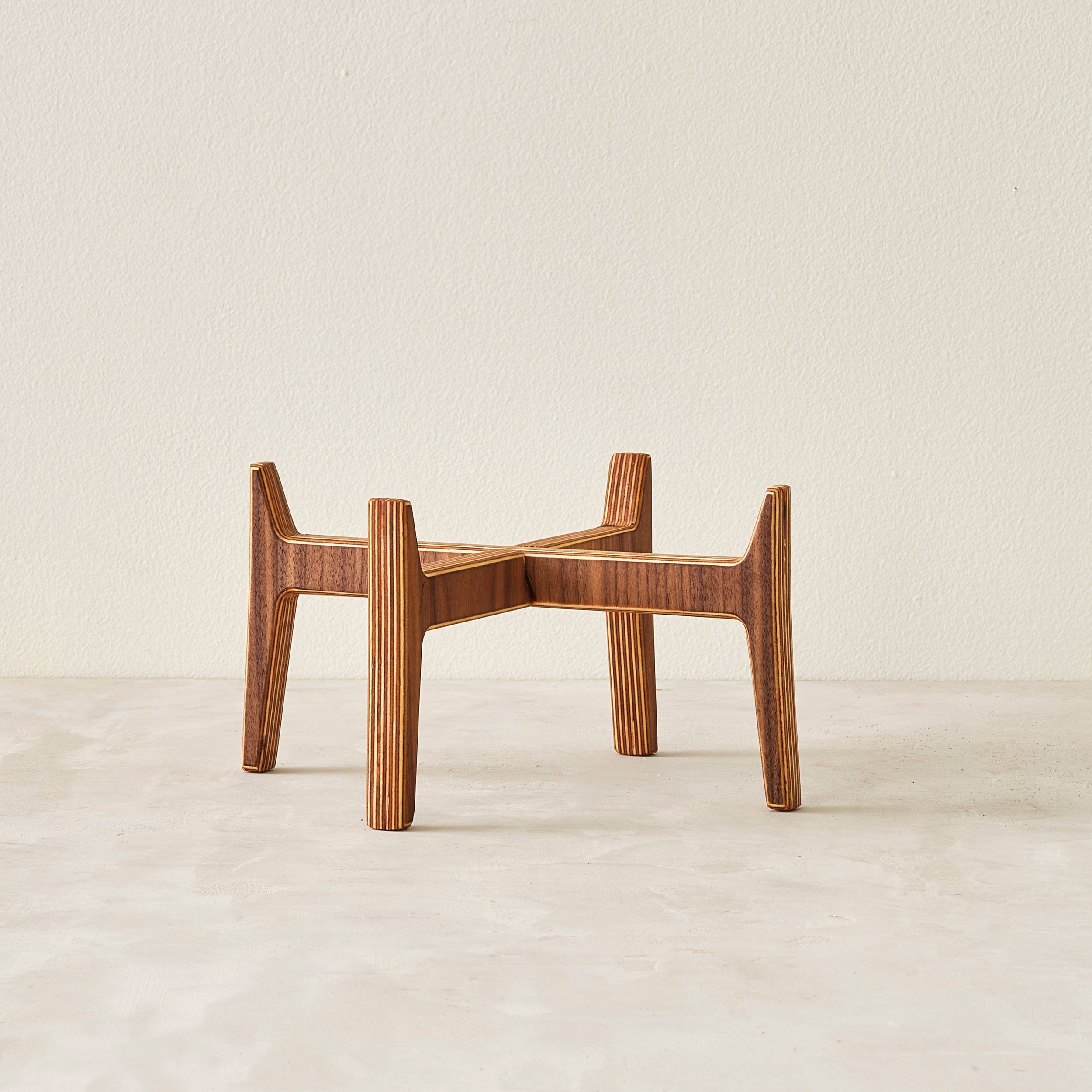 wood plant stand in walnut