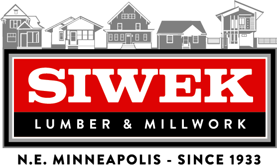 Sign for SIWEK Lumber & Millwork with a background of various house illustrations.
