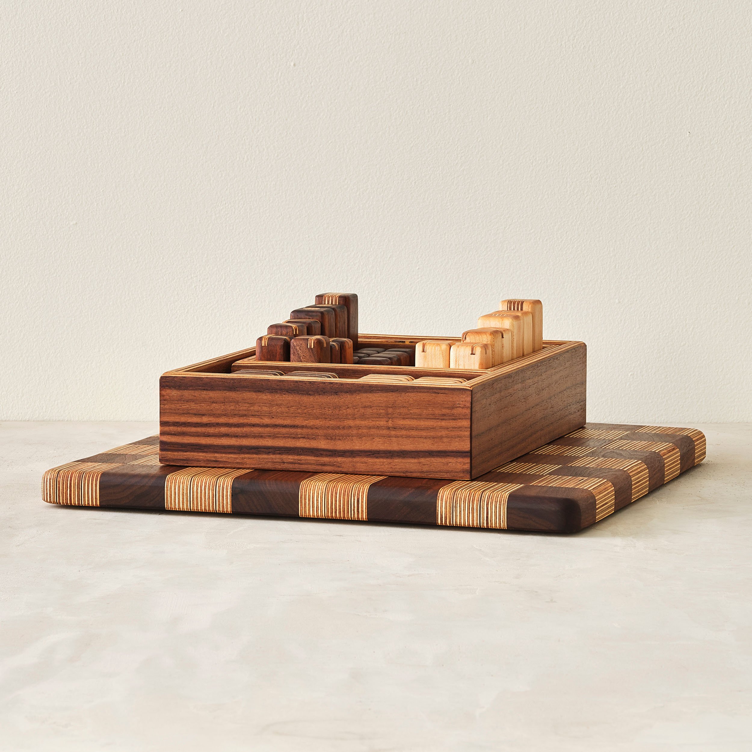 walnut, maple and baltic birch modern chess and checkers set