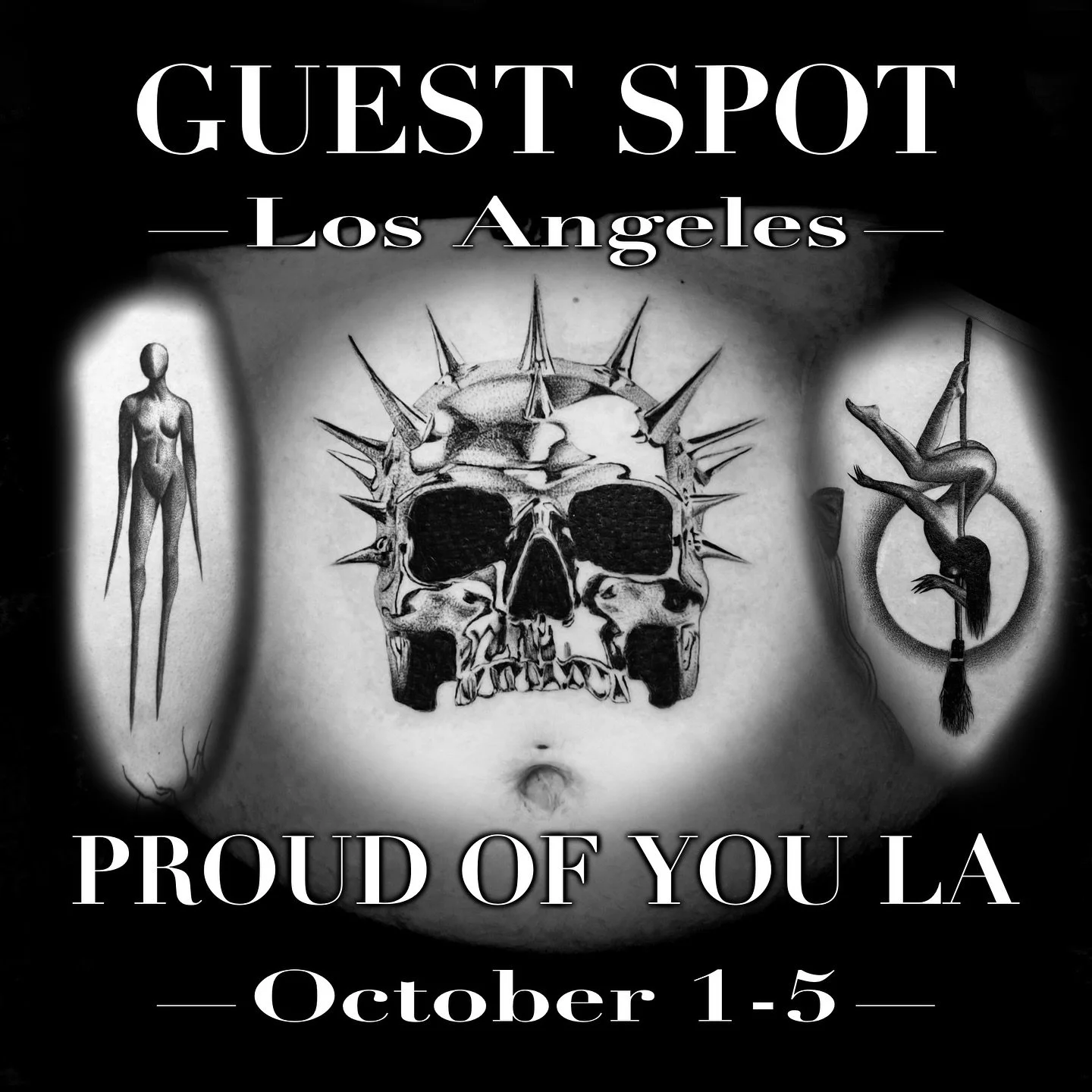 ⭐️GUEST SPOT ANNOUNCEMENT ⭐️

Super exciting news!! I will be tattooing at @proudofyou.la from October 1st-5th :D 

I will be doing flash and custom projects! Any of my available flash on my highlights and website are available. The two sheets of des