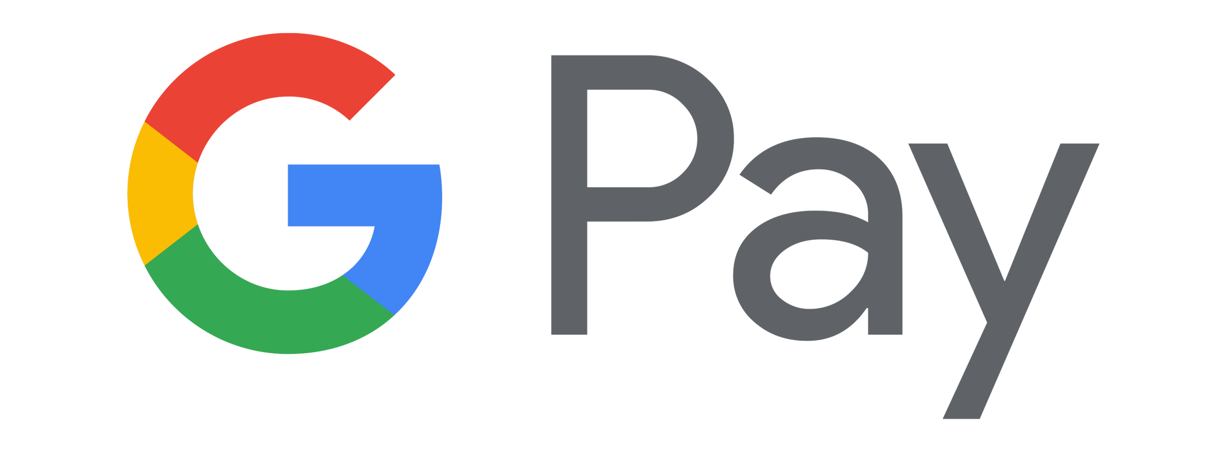 Google Pay logo with multicolored G and the words 'Pay' in gray.