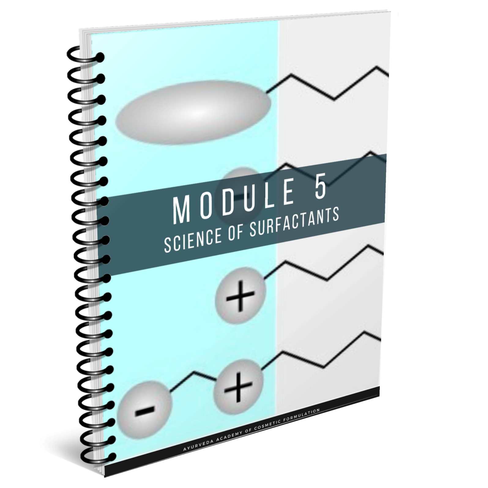 Spiral-bound textbook cover titled 'Module 5: Science of Surfactants' with diagrams and chemical structures on a light blue and gray background.