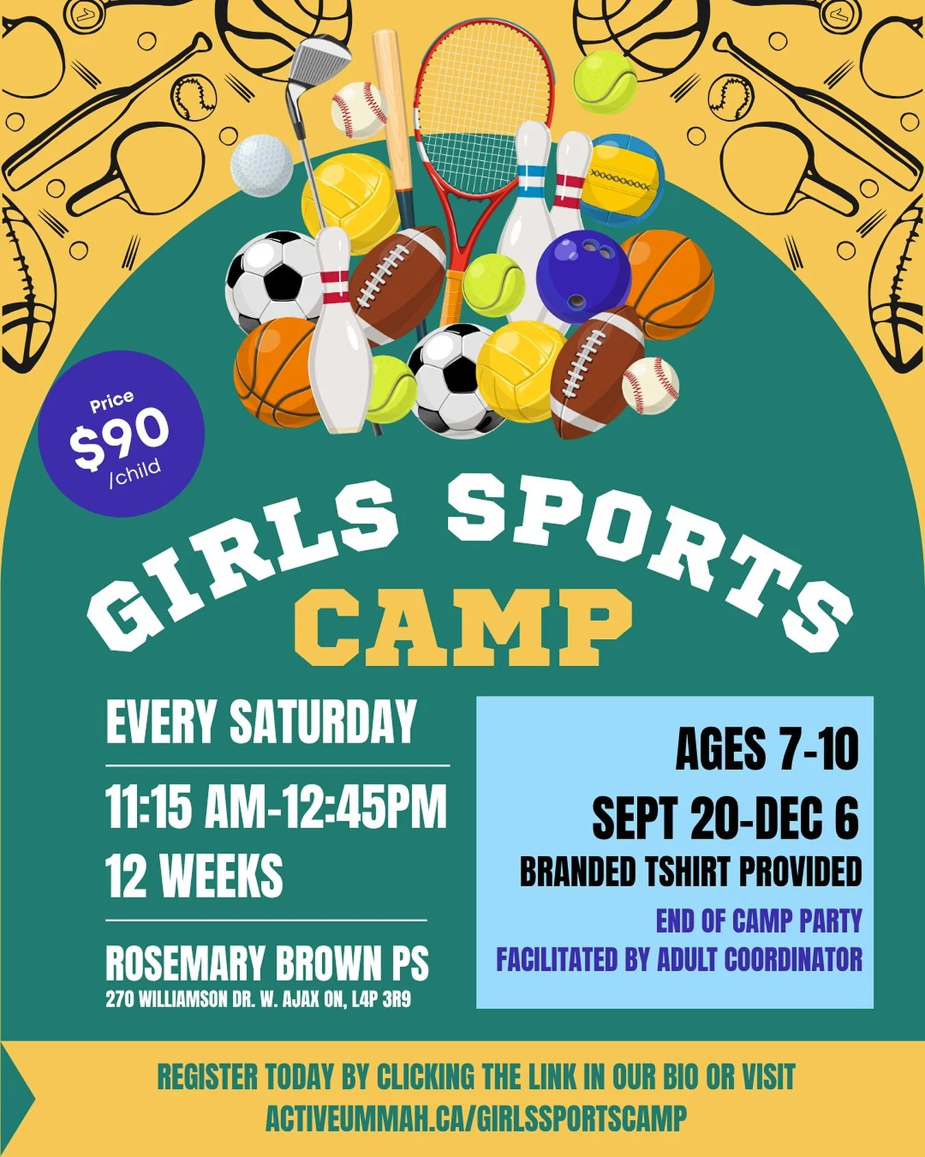 This one is for The Girls! 🏃🏽&zwj;♀️🏃🏽&zwj;♀️🏃🏽&zwj;♀️

Active Ummah is proud to announce that we will be running another Girls Sports Camp this Fall! Please note Early Bird pricing is now over and regular pricing is now in effect.

Here are th