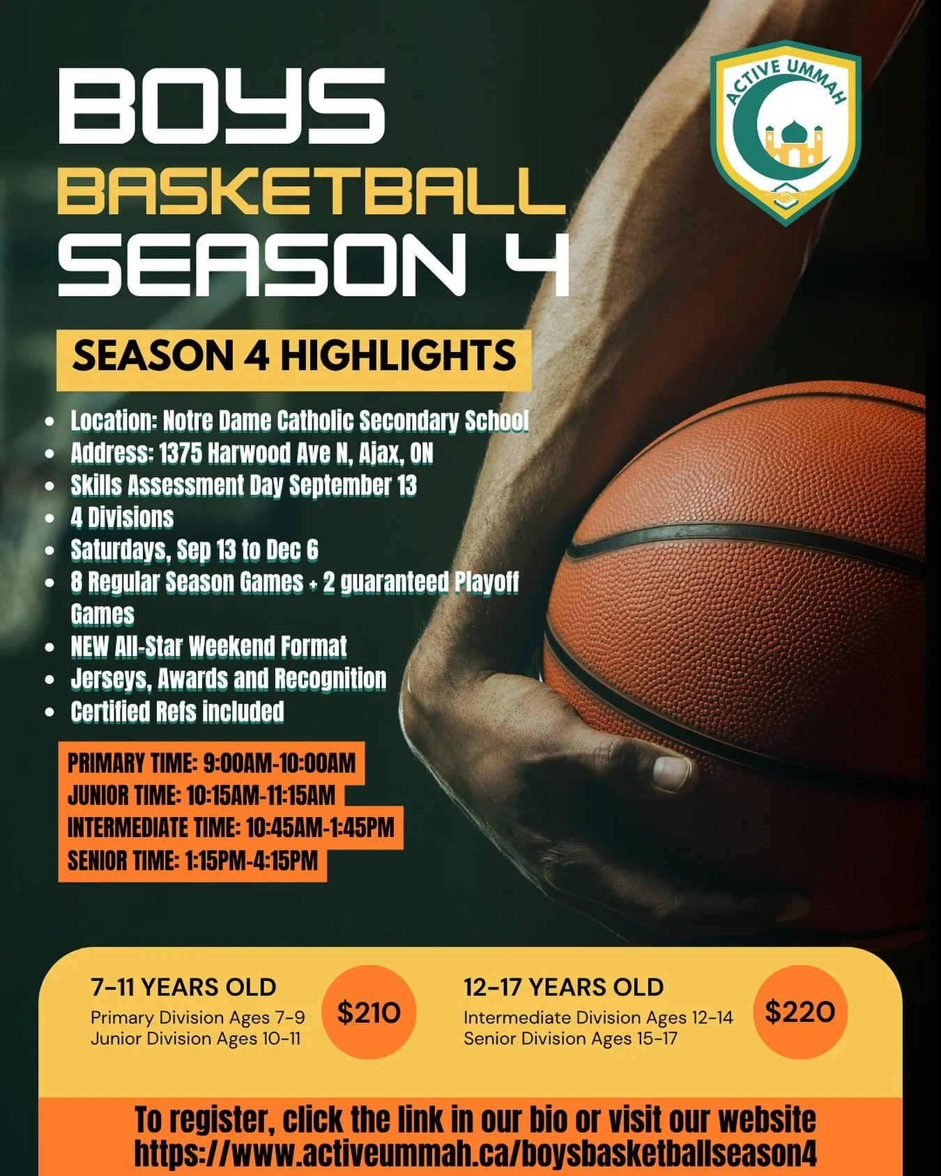 With the launch of Season 4 of Active Ummah Boys Basketball, here&rsquo;s a detailed look at what to expect from this Season! Please note Early Bird pricing is now over and regular pricing is now in effect. Register today by clicking the link in our 