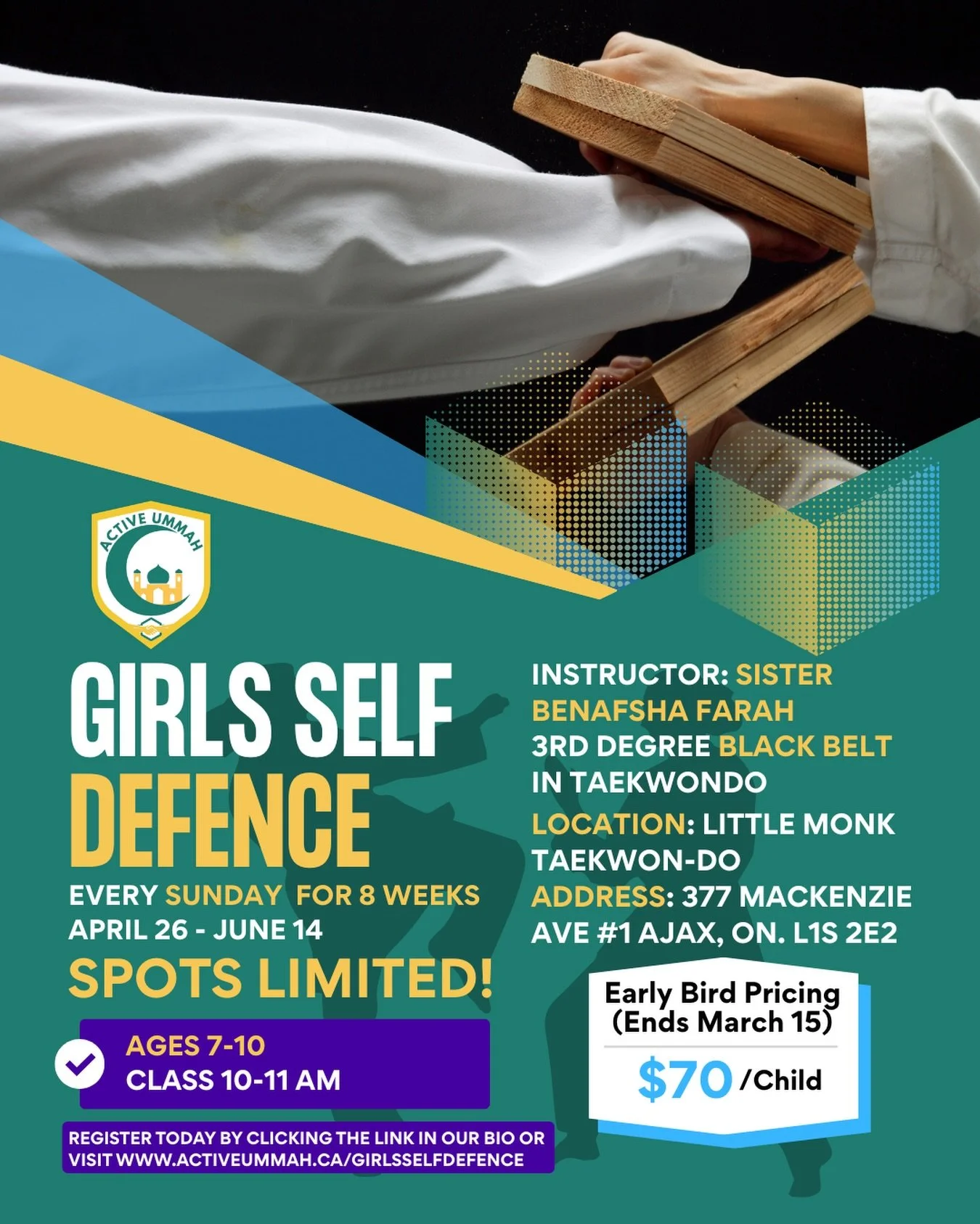 Get your kick on!🥋🥋🥋

We&rsquo;re excited to announce Girls Self Defense class taught by the incredible Sister Benafsha Farah is back this Spring! 

Here are the details

📍Location: Little Monk Taekwon-Do
📍Address: 377 Mackenzie Ave #1 Ajax, ON.