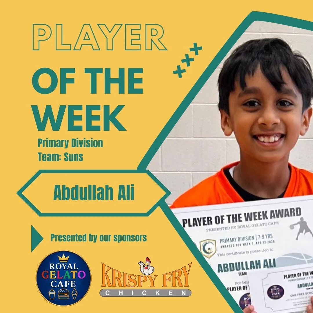 Congratulations to our Players of The Week for Week 1 presented by our sponsors @gelatoshackpickering and @krispyfry_chicken 

Abdullah Ali from Team Suns
Mohammad Abdulsalam from Team Knicks
Humzah Nomani from Team Warriors 
Aliyan Nadeem from Team 