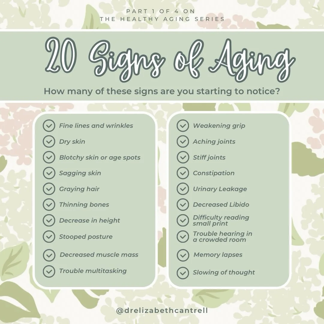 Do you have any of these 20 signs of aging?

Let&rsquo;s take a minute to talk about aging. We know graying hair and wrinkles are expected, but what else?

🤔 Did you know that aging can also affect your immune system, digestion, and sexual wellness?