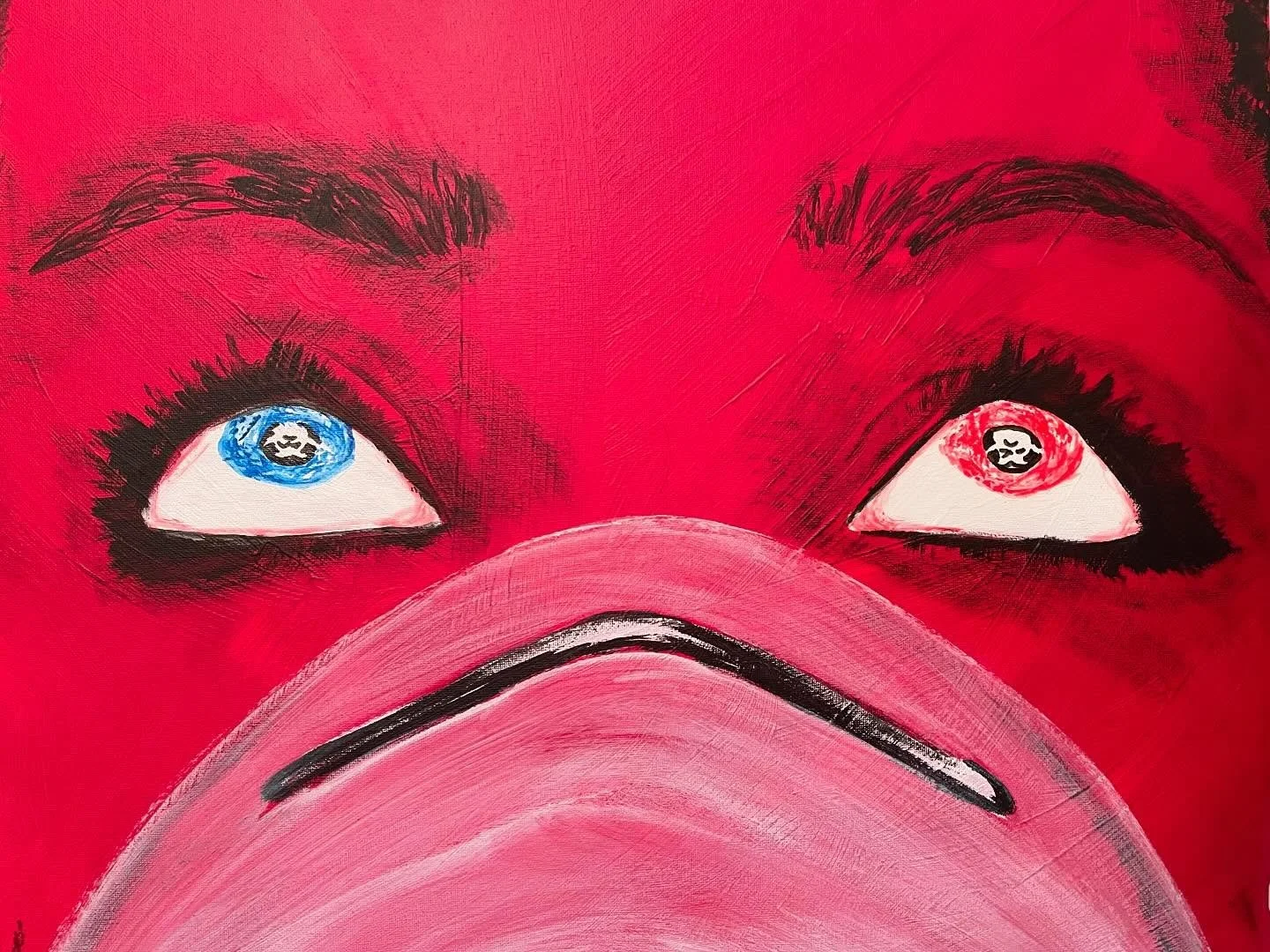 The weekend of Days, to Weeks to Years. A new piece depicting the rage virus from the minds of Danny Boyle and Alex Garland and the zombies they had running around London. It is hand painted in acrylic on canvas and shows one of the survivors with fe