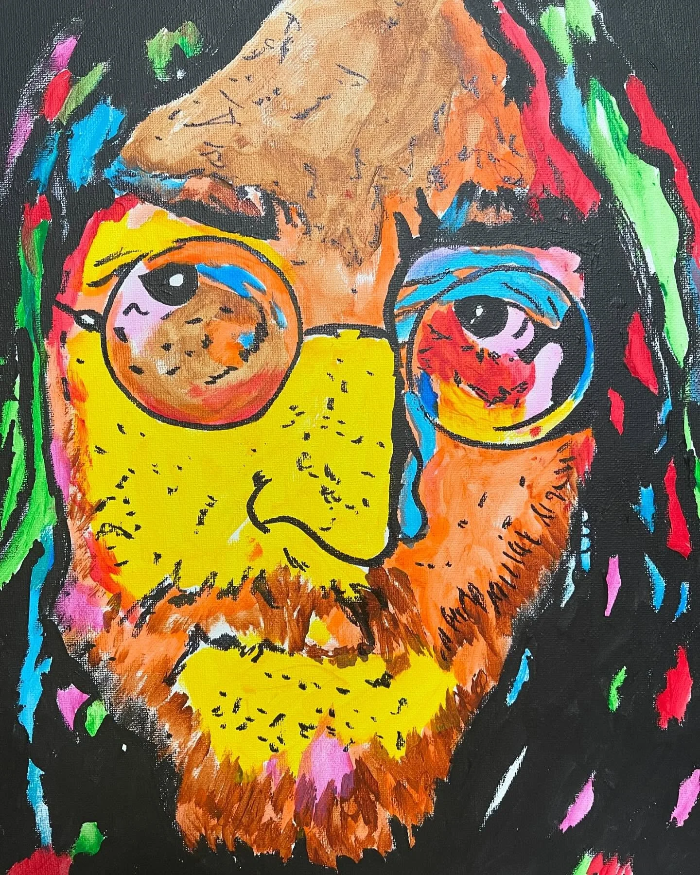 A new piece showcasing one of the legendary, Beatles- John Lennon. He is hand painted in acrylic on canvas in a multi color abstract style.  Comment below your favorite Beatles or any of the Fab Four as solo artists song. DM if you are interested in 