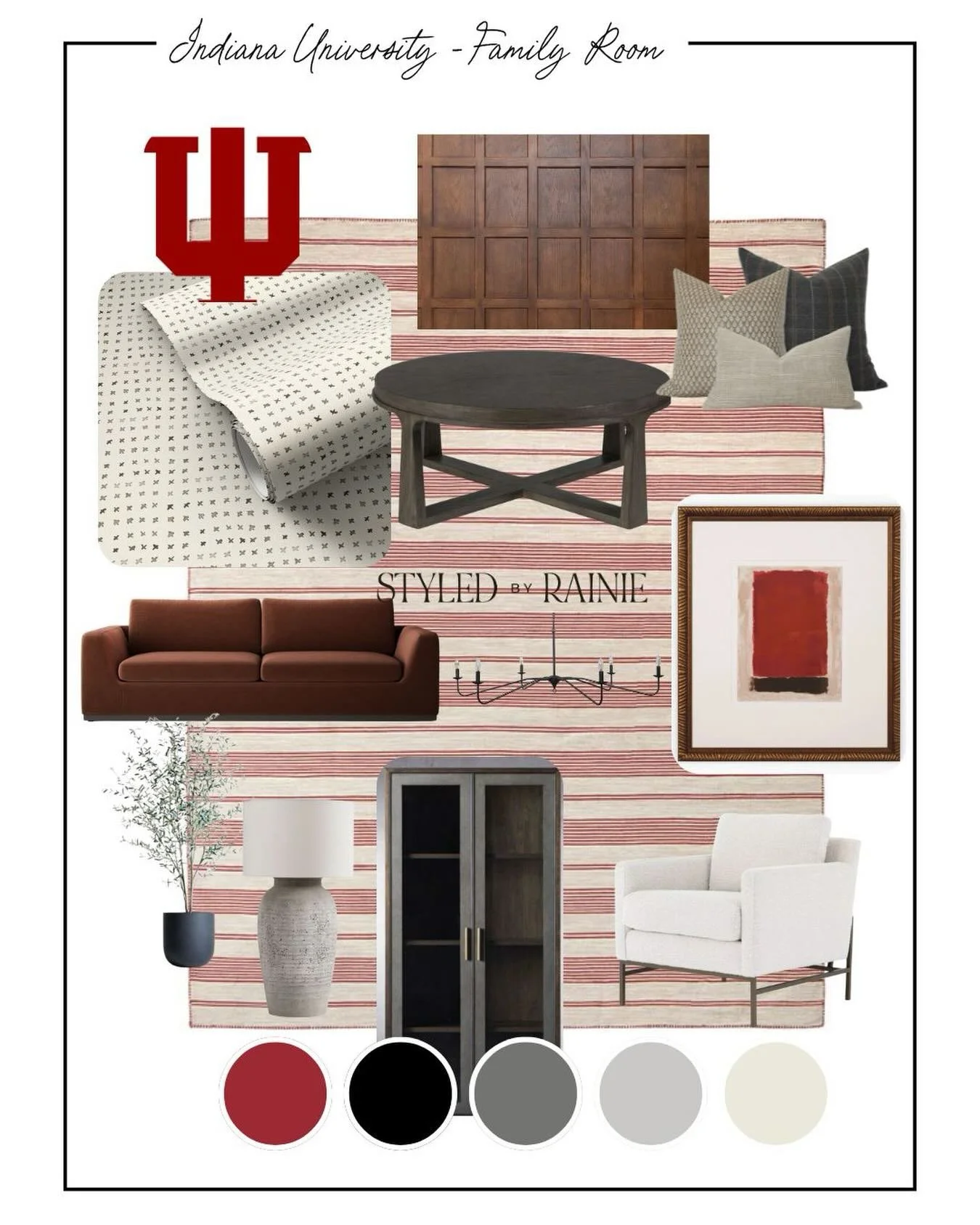 For the Hoosier who prefers style with their team spirit. 
This is team pride, but make it sophisticated: paneling, classic stripes, vintage-leaning art, and that iconic logo.  
Now game day has a new arena: your family room.
 #IUHoosiers #IndianaHoo