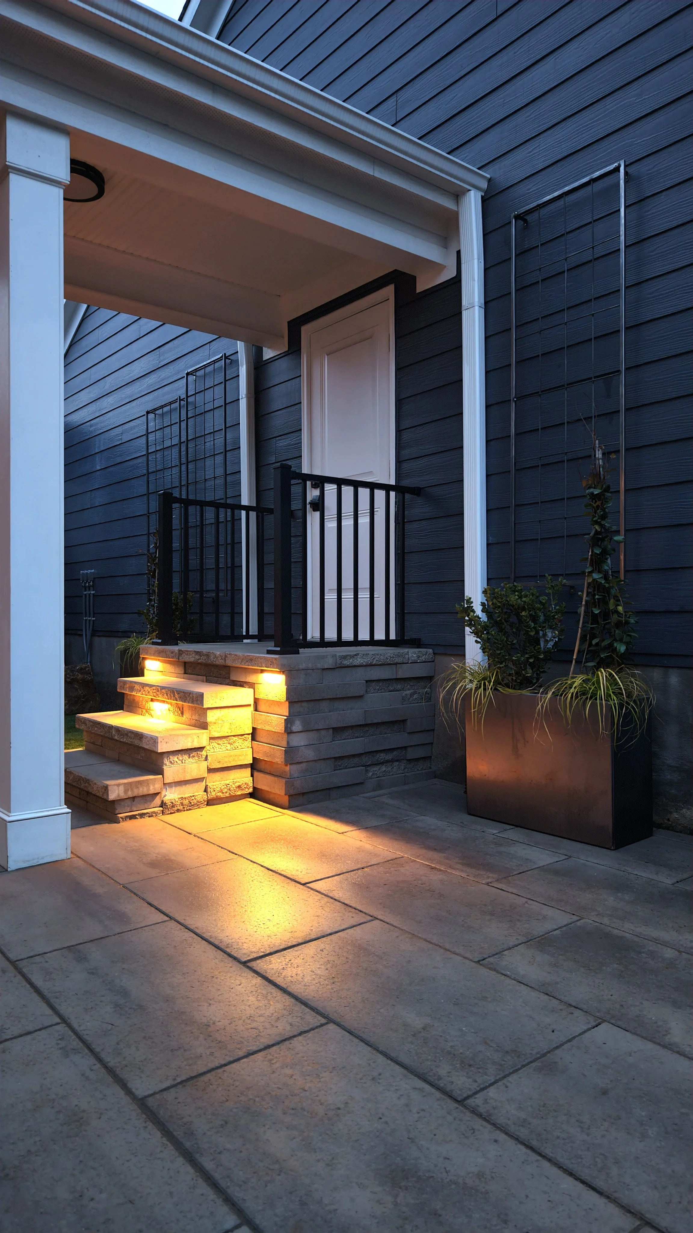 Hardscaping and landscaping enhancements with outdoor lighting in Apex, NC