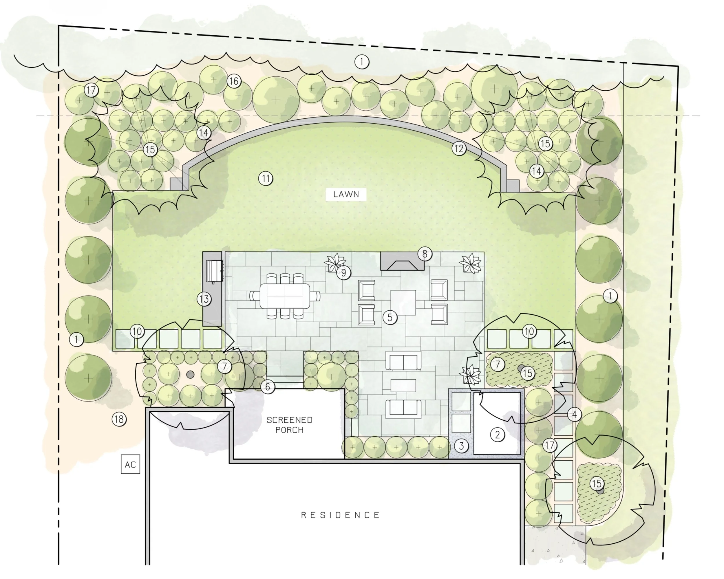 Outdoor living space design with fireplace, outdoor kitchen, and sauna on expansive patio footprint in Apex, NC