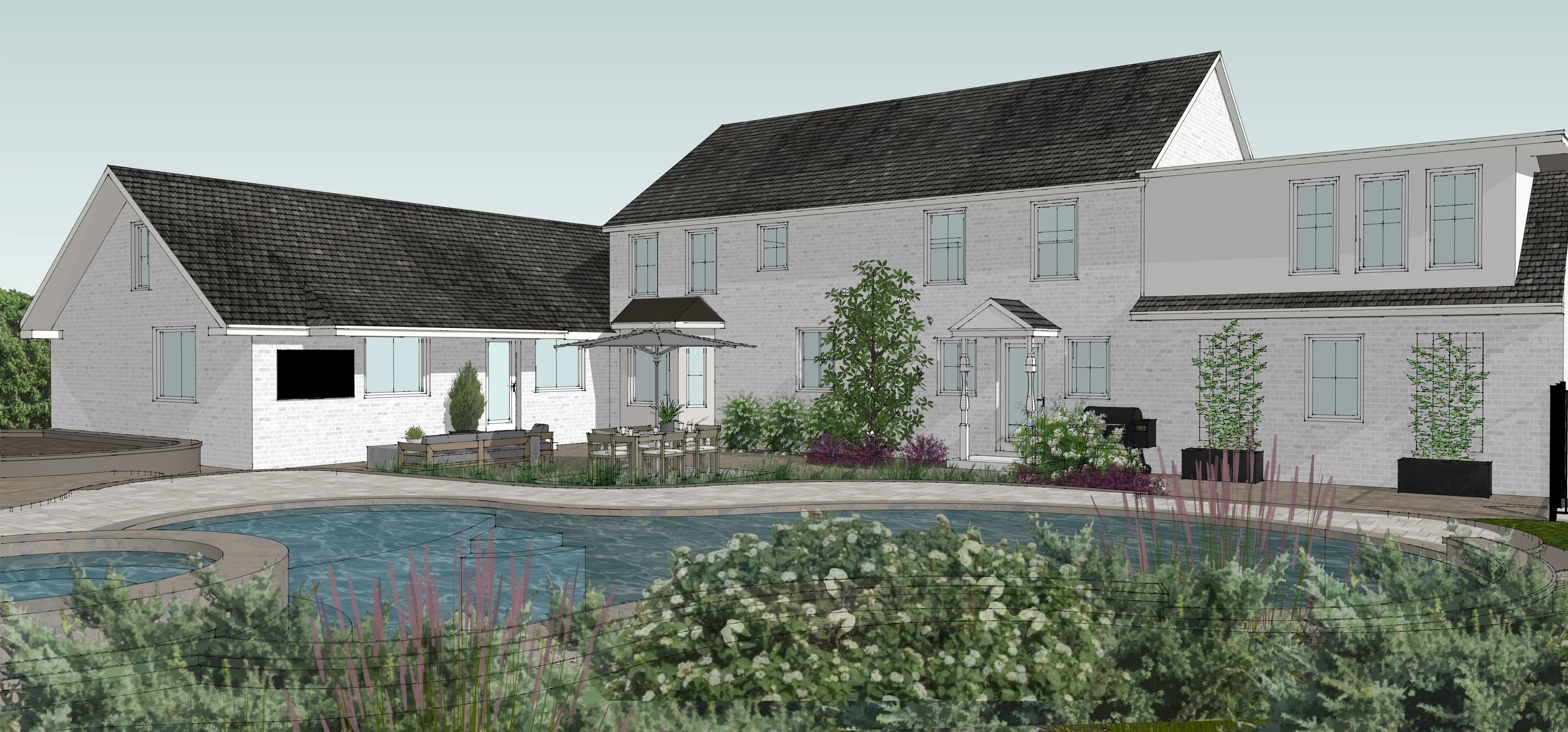 Study rendering of landscape features on a home in Raleigh, NC