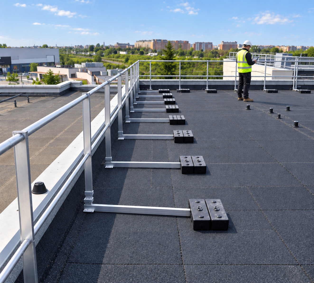 Person inspecting a flat roof during survey