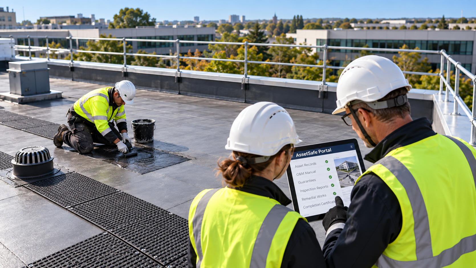 workers carrying out roof repairs