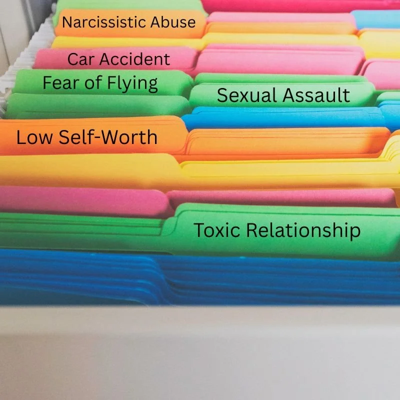 Files in file cabinet representing the distressing memories and experiences that accelerated resolution therapy treats