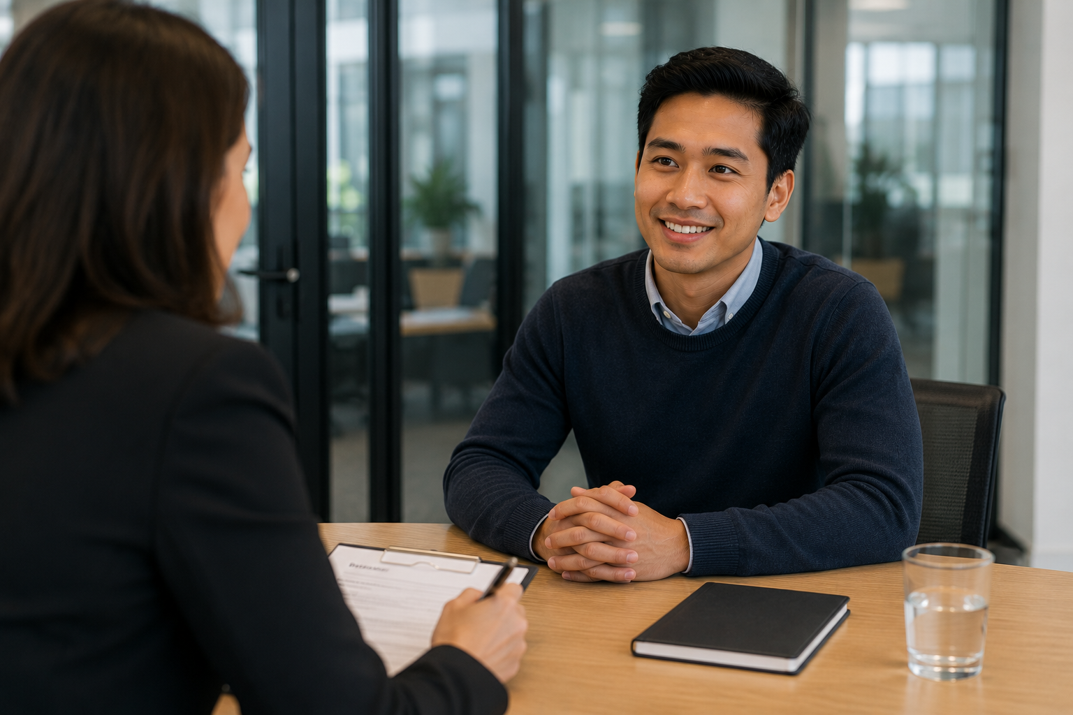 Candidate attending a professional office interview