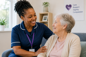 Health and social care learner supporting an older person