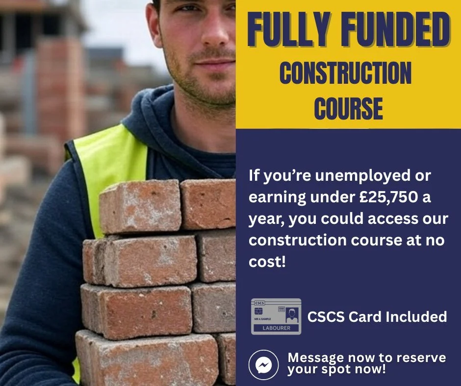 Our funded training courses could be the first step to a new career &ndash; and they&rsquo;re FREE for most learners.
If you&rsquo;re unemployed,  or earning under &pound;25,750 &ndash; you could be eligible.
Message us now for further details.