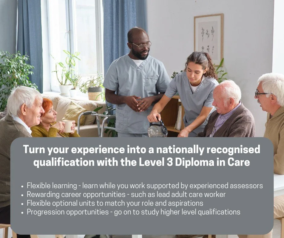 Our funded Level 3 Diploma in Adult Care is designed to help you grow your skills, boost your confidence, and open the door to senior care roles.
✔ Nationally recognised qualification
✔ Fully funded &ndash; no cost to you
✔ Flexible learning around w