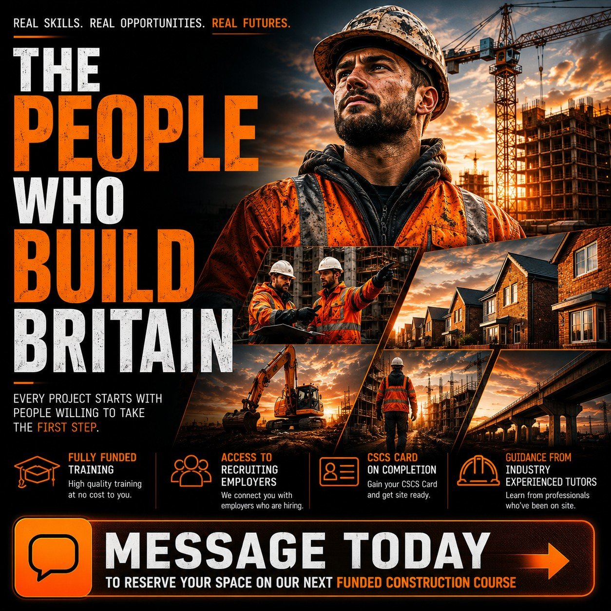 Ready to build a new future?

Our funded Construction Training Programme is designed to help you gain the skills, qualifications and confidence needed to start a career in the construction industry.

✔ Health &amp; Safety Qualifications
✔ CSCS Card S
