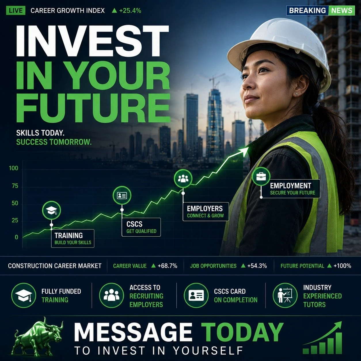 Ready to build a new future?

Our funded Construction Training Programme is designed to help you gain the skills, qualifications and confidence needed to start a career in the construction industry.

✔ Health &amp; Safety Qualifications
✔ CSCS Card S