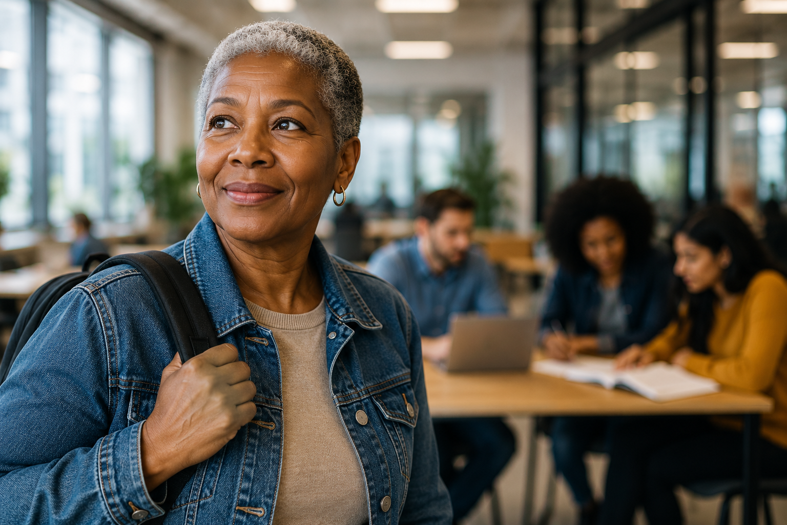 Adult learner looking ahead in a modern learning environment