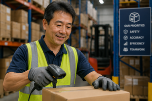 Warehouse worker in a logistics setting