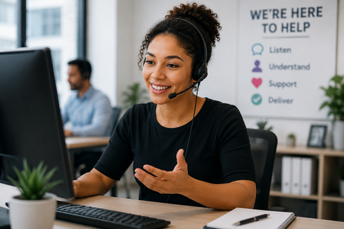 Customer service learner speaking in a professional setting