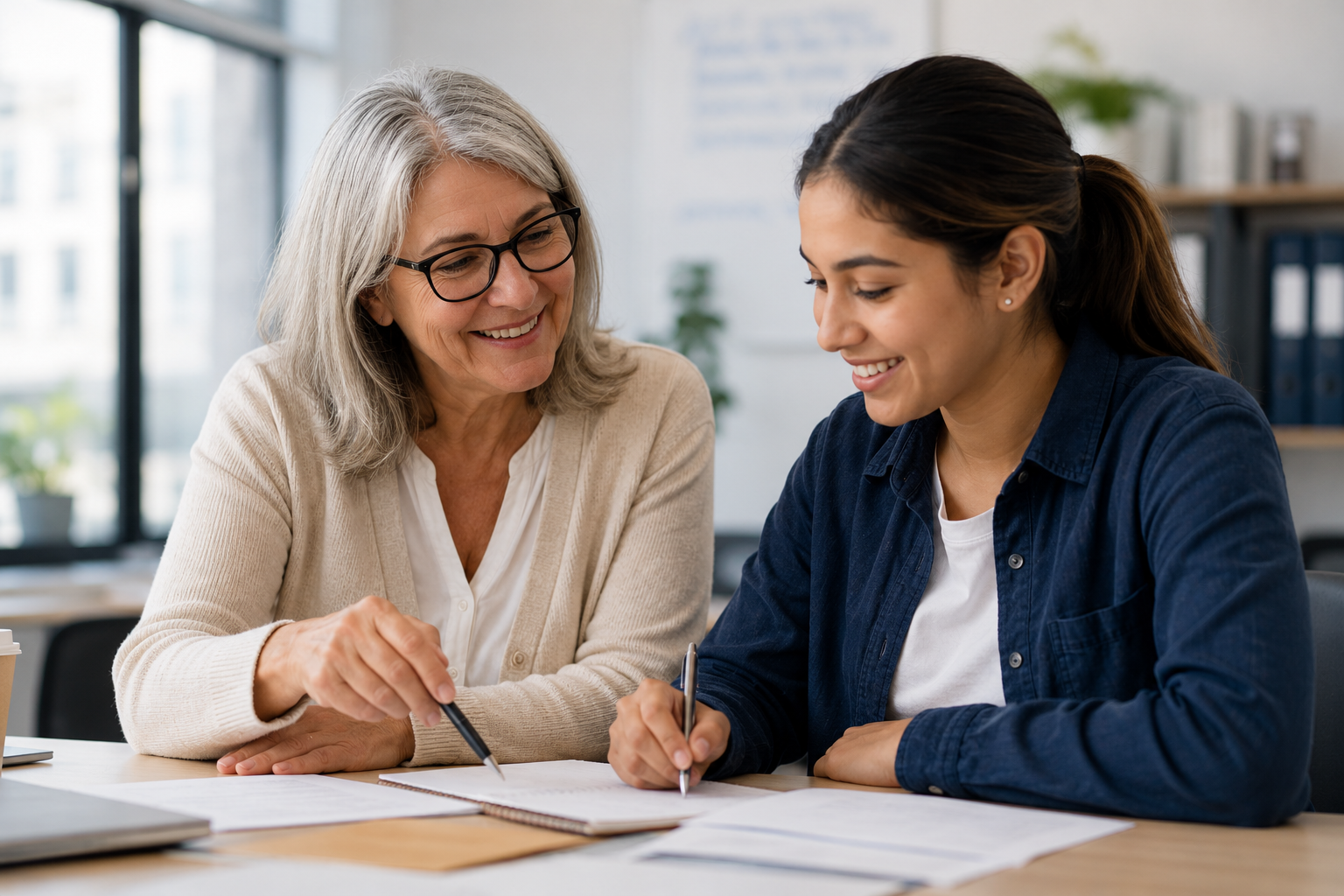 Supportive tutor helping a learner