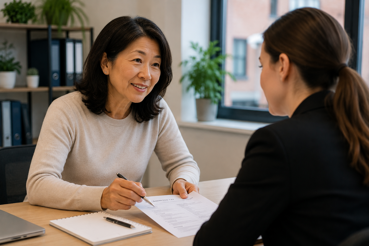 Recruitment support discussion in a modern office