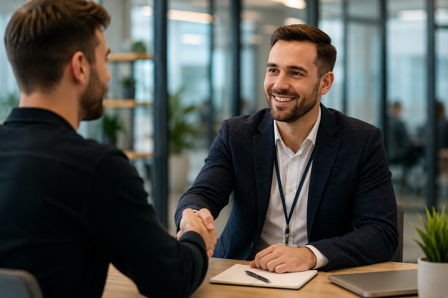 Employer speaking with a candidate in a professional setting