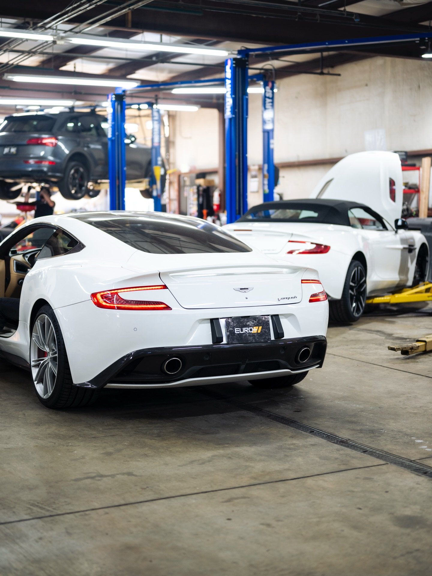 Not just one, but TWO White Aston Martin Vanquish&rsquo;s in for service work.