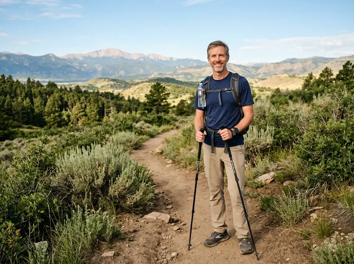 Active man on Colorado trail — men's preventive care and health screenings at Manifest Health Concierge Medicine in Lafayette