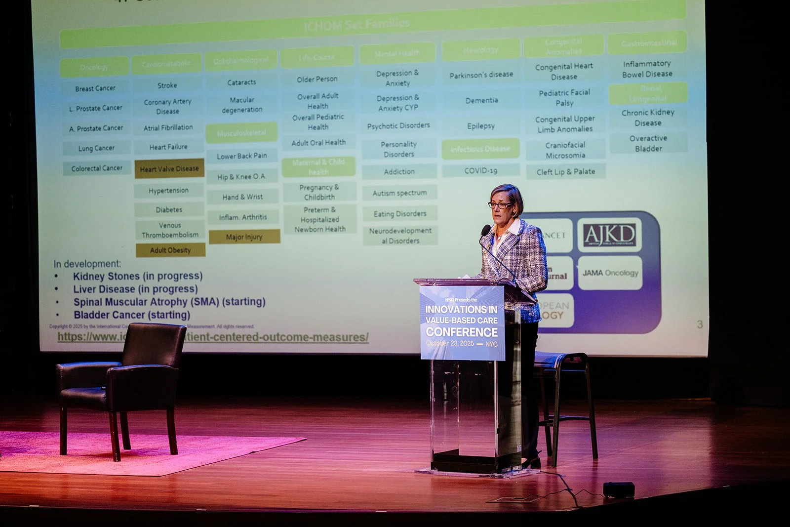  Jennifer Bright,  President &amp; CEO of International Consortium for Health Outcomes Measurement, presents at the 2026 IVBC Conference hosted by HSG.  