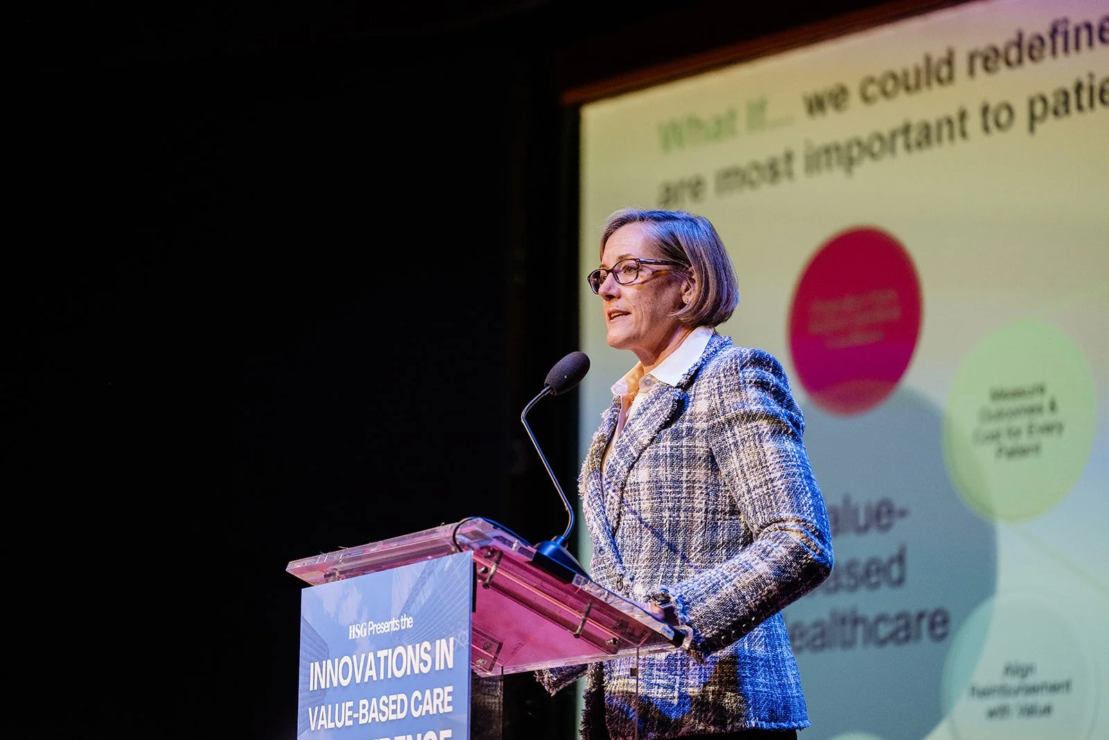  Jennifer Bright,  President &amp; CEO of International Consortium for Health Outcomes Measurement, presents at the 2026 IVBC Conference hosted by HSG.  