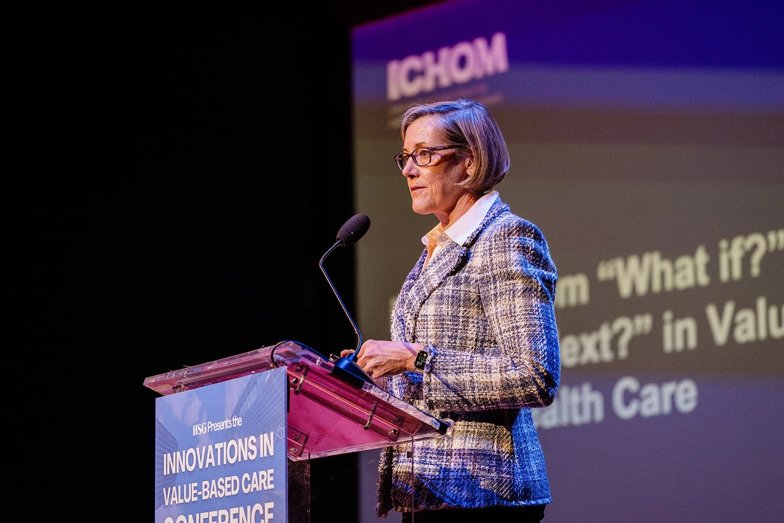  Jennifer Bright,  President &amp; CEO of International Consortium for Health Outcomes Measurement, presents at the 2026 IVBC Conference hosted by HSG.  