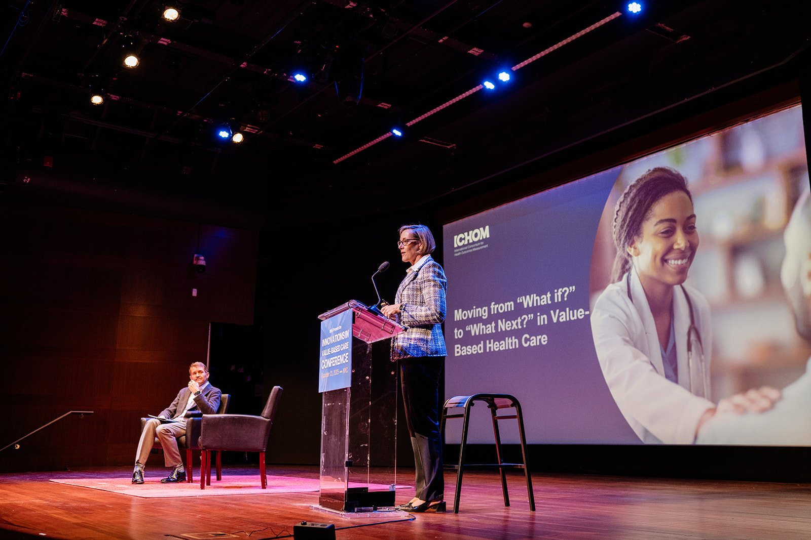  Jennifer Bright,  President &amp; CEO of International Consortium for Health Outcomes Measurement, presents at the 2026 IVBC Conference hosted by HSG.  