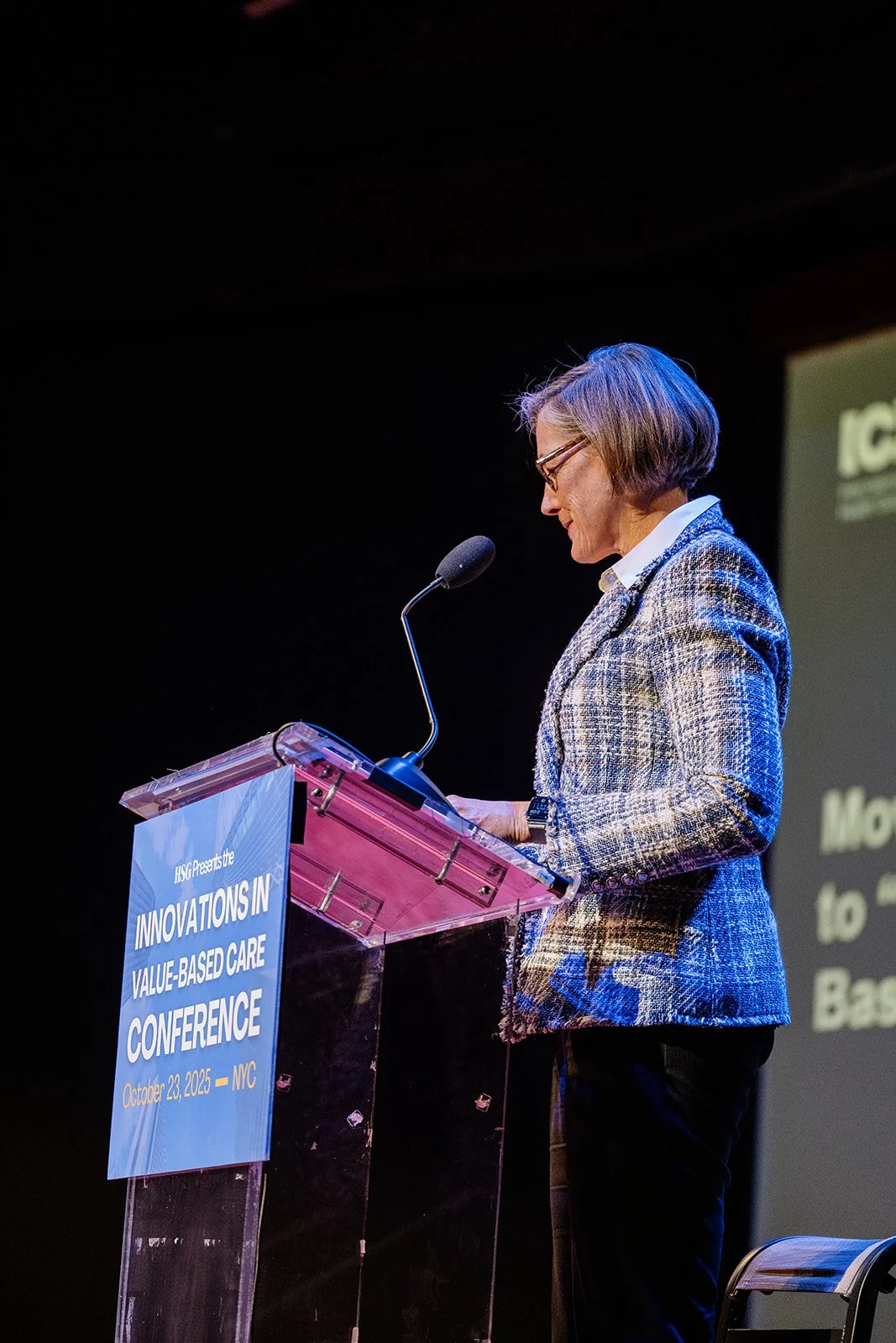  Jennifer Bright,  President &amp; CEO of International Consortium for Health Outcomes Measurement, presents at the 2026 IVBC Conference hosted by HSG.  