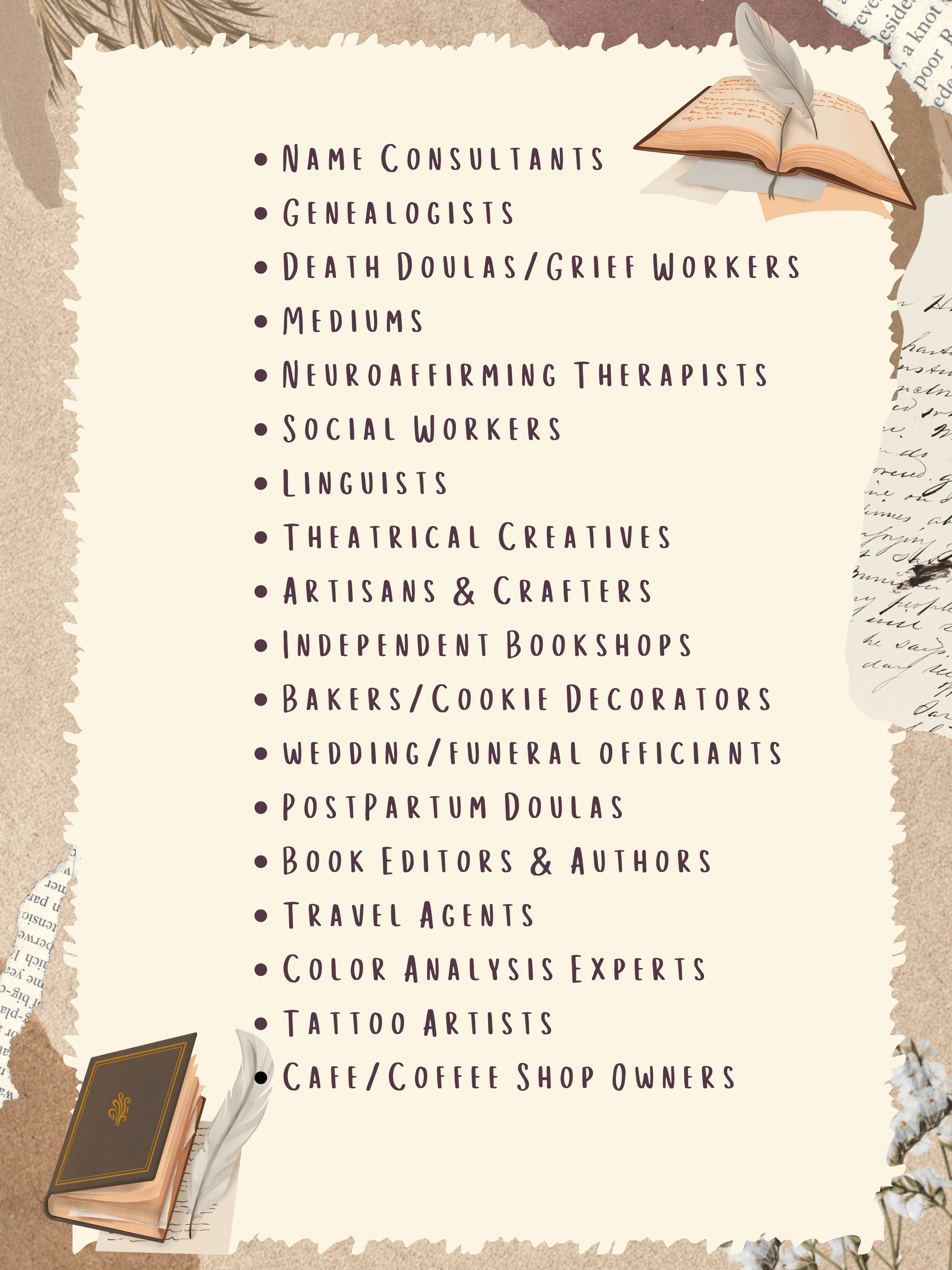 List of Sarah's favorite industries to write for.