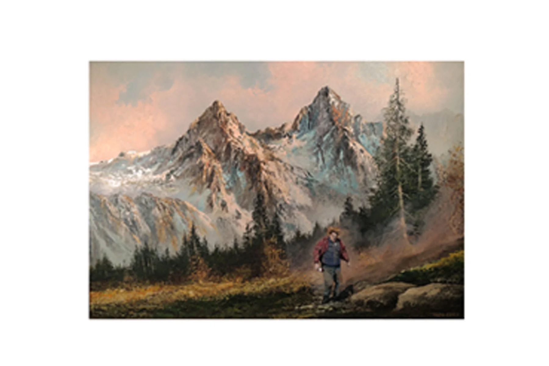 Chris Farley from Black Sheep painted on a vintage thrift store landscape by Tanya Szucs.