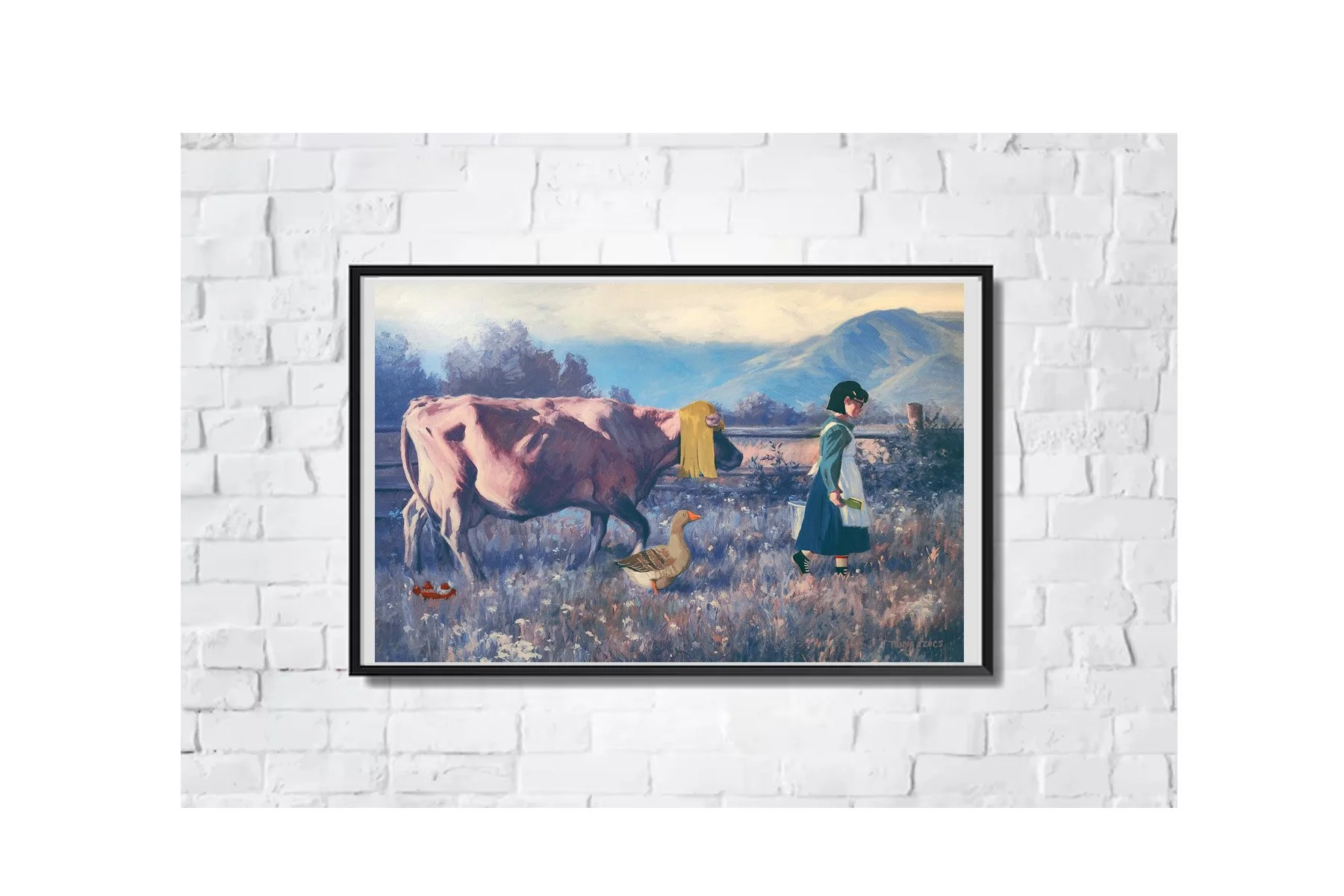 Tina Bob's Burger Moolisa scene painted on a vintage thrift store landscape by Tanya Szucs.