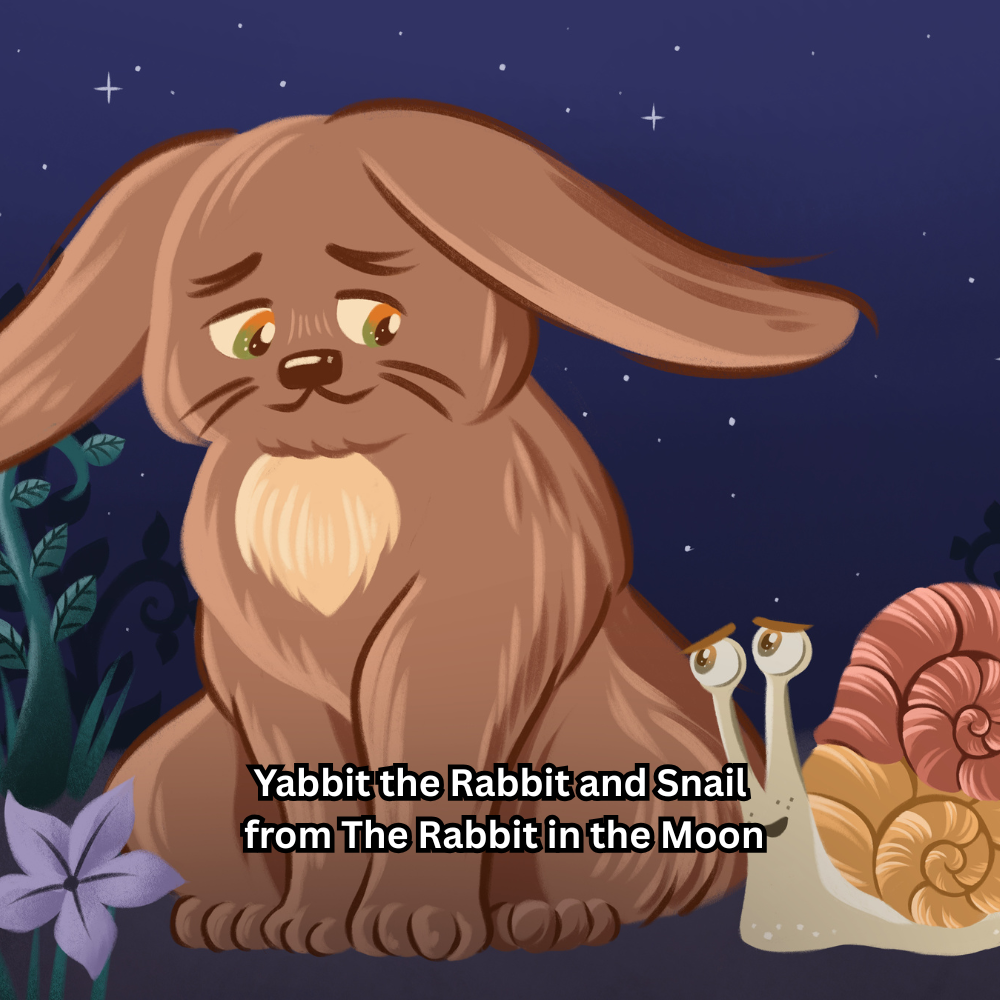 Yabbit the Rabbit and Snail from the children's picture book The Rabbit in the Moon book cover and behind-the-story feature referencing the TribLIVE article.