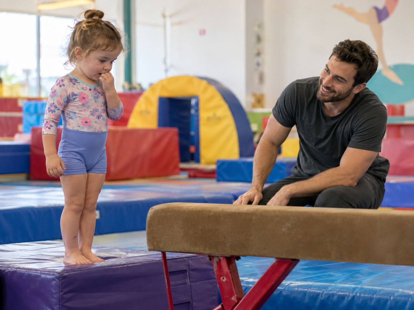 Young child pausing before a new activity while a parent offers calm support without forcing participation.
