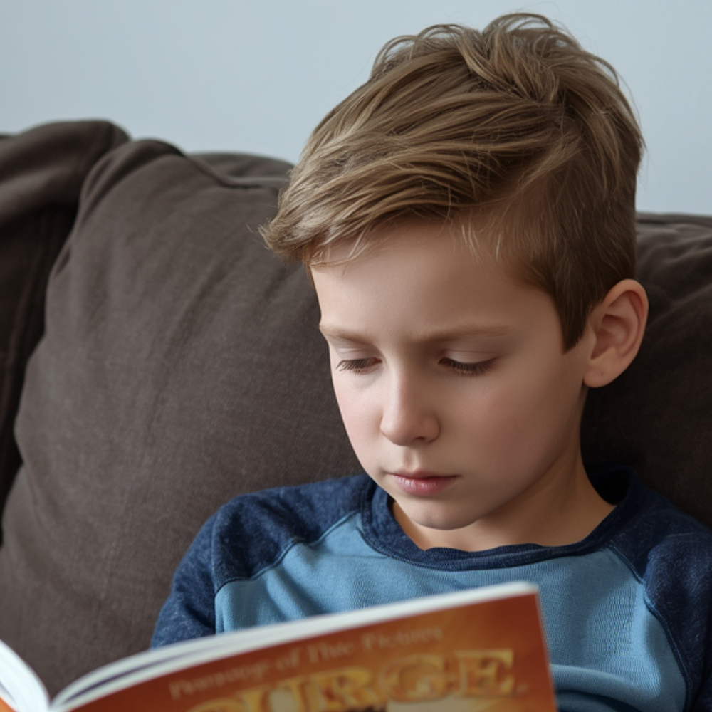 A child reading a picture book about fear and courage, showing how stories can help hesitant children take the first brave step.