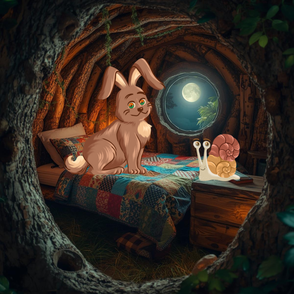 Yabbit the Rabbit and Snail sit on a bed and share one tiny brave step they can take tomorrow.