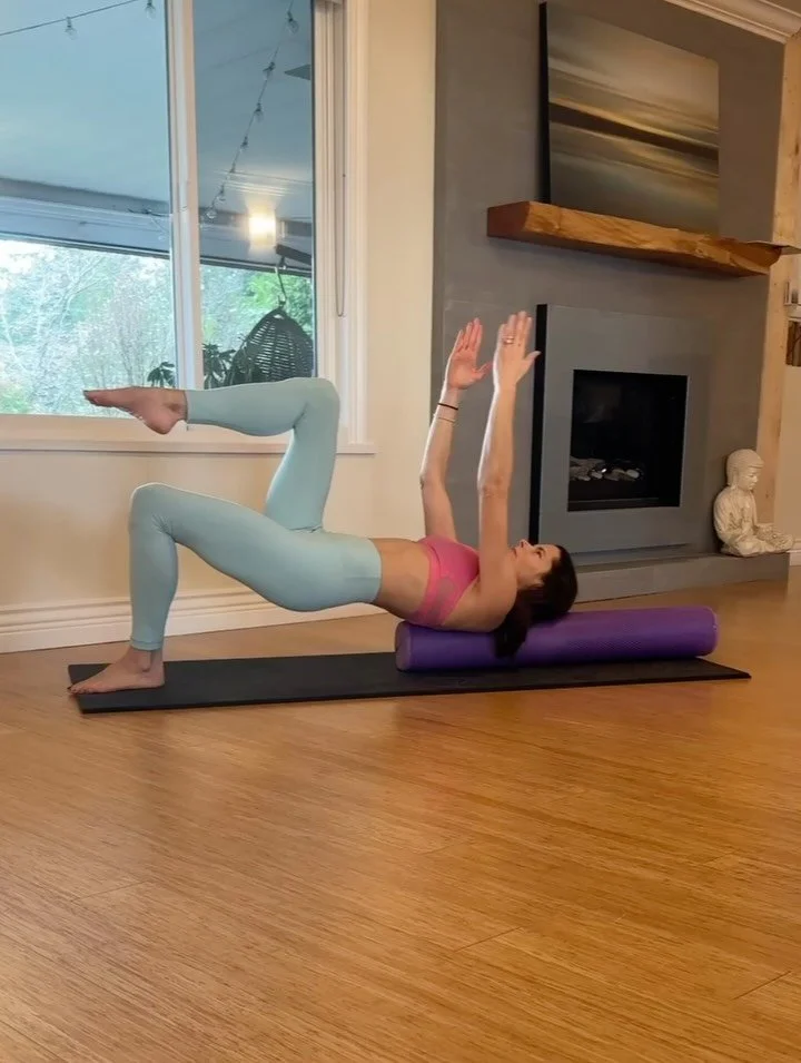 Foam Roller 🔥🔥🔥 This prop really builds a bullet proof core. I love it! 

Have you tried one of my foam roller classes yet?  How did it go? 😊

A strong core leads to better posture, feeling taller, less back pain, less neck tension, and more body
