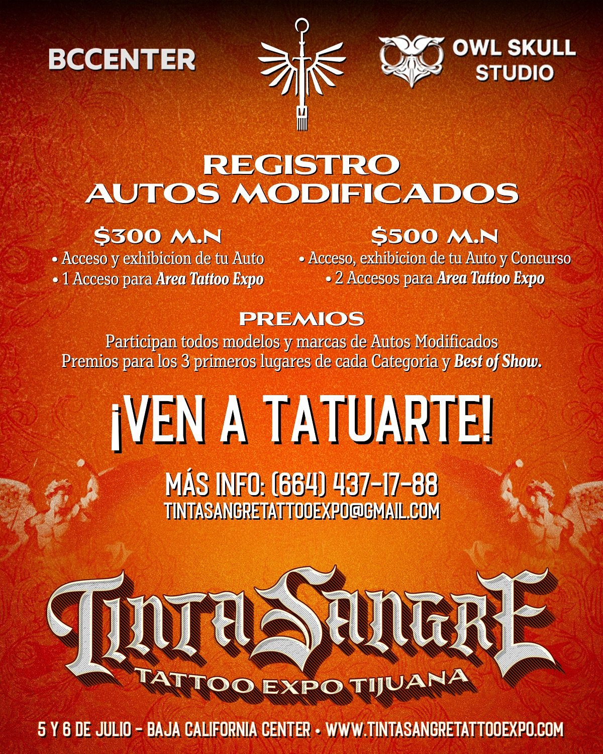 🔥REGISTRO DE AUTOS MODIFICADOS🔥
Para el Car Show que se llevar&aacute; a cabo en la 4ta edici&oacute;n de nuestra internacional TINTA SANGRE TATTOO EXPO🩸
Contaremos con amplia variedad de Autos Modificados y concurso en 3 categor&iacute;as, no te 