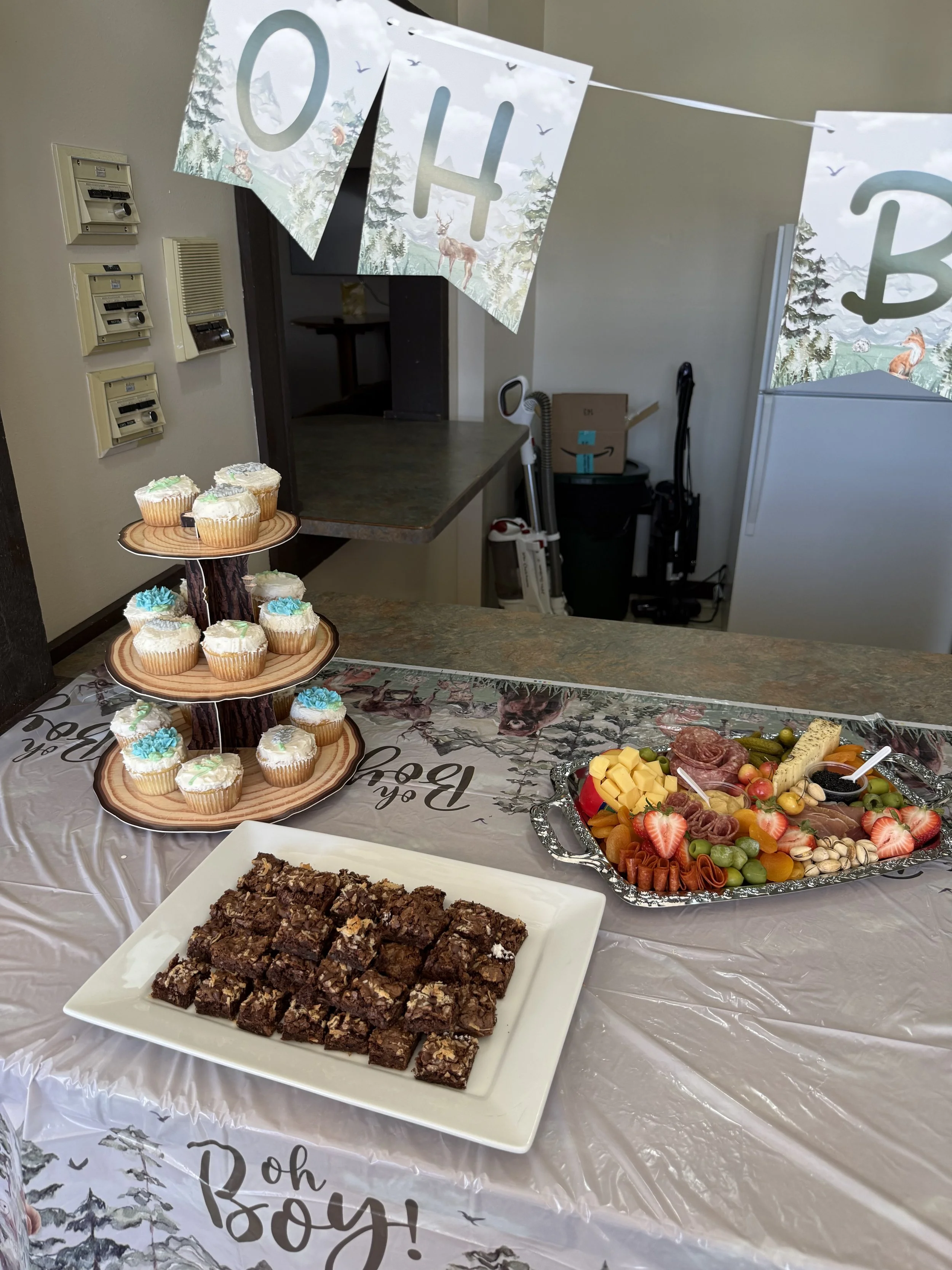 A charcuterie board and cupcakes for a baby shower in Utah, utah charcuterie