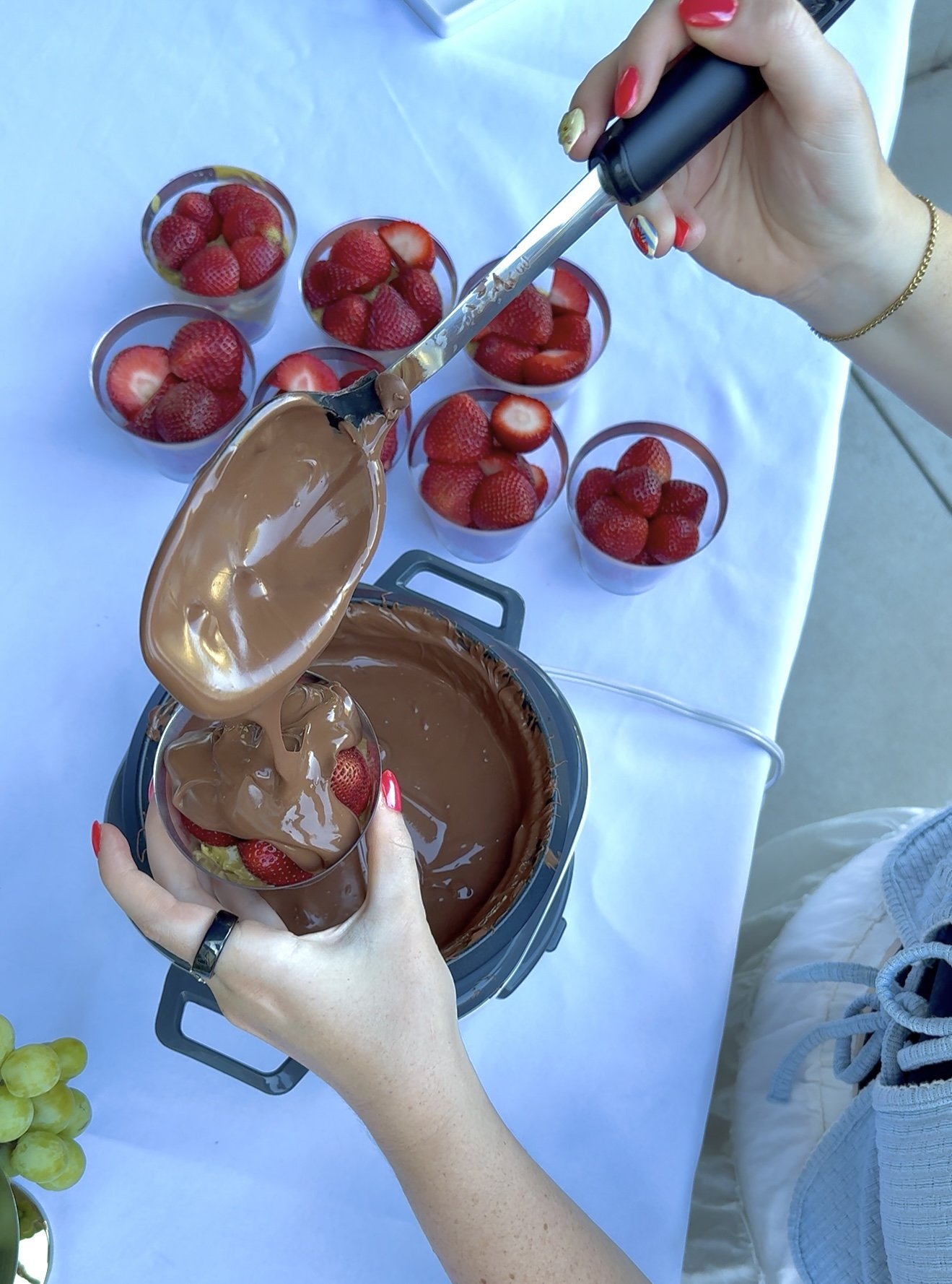 Dubai Chocolate strawberry cups at a backyard wedding in Salt Lake County, Utah.
